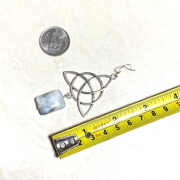 2/$20, Genuine White Dendritic Agate Celtic Trinity Sterling Silver Earrings - Picture 8 of 11